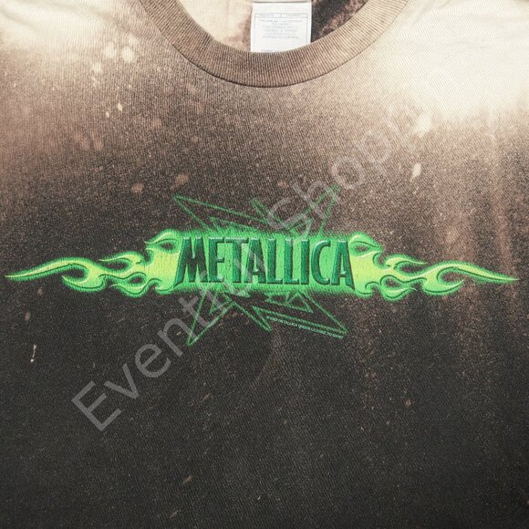 Vintage Metallica Shirt Adult L Black Bleach Dye Y2K Flames 2002 - Picture 4 of 9